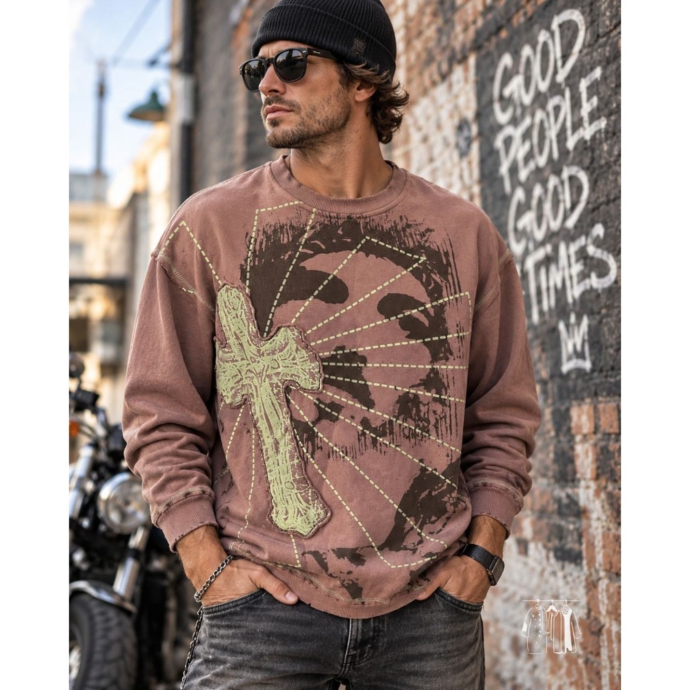 Dragonfly Rock N Roll Y2K Skull Cross Sweatshirt Men's L NWT Distressed Grunge